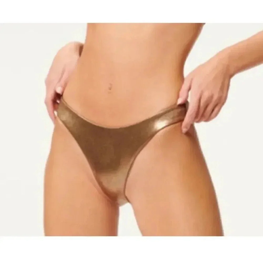 NWT Good American Better Bikini Rev Bottom Mocha Foil Metallic Size 1 Small